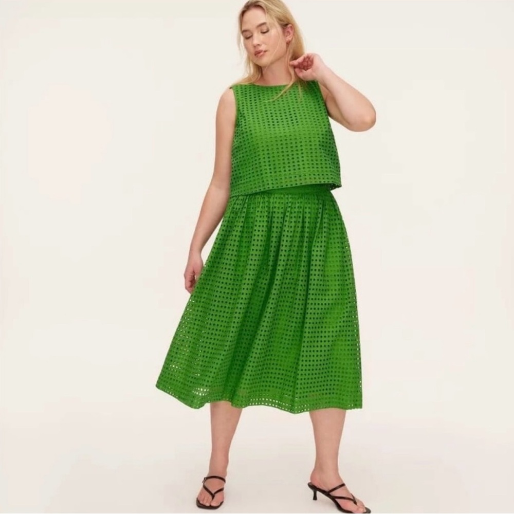 Green Eyelet Midi Skirt Kate Spade